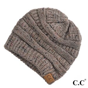 C.C. Taupe Ribbed Confetti Beanie